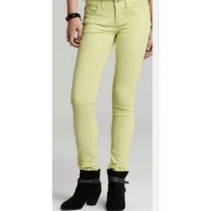 NWT ✿ FREE PEOPLE‎ Ladies 24 Low Rise Skinny Corduroy Pants Neon Lime School